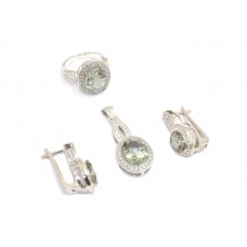 Pendant Earring ring Set 925 Sterling Silver green amethyst zircon stones